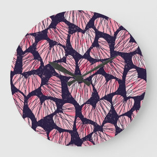Rose heart: watercolor seamless pattern. large clock