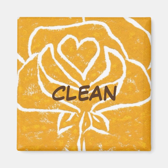 "Rose Heart Yellow" Clean Dishwasher Status Magnet (Front)