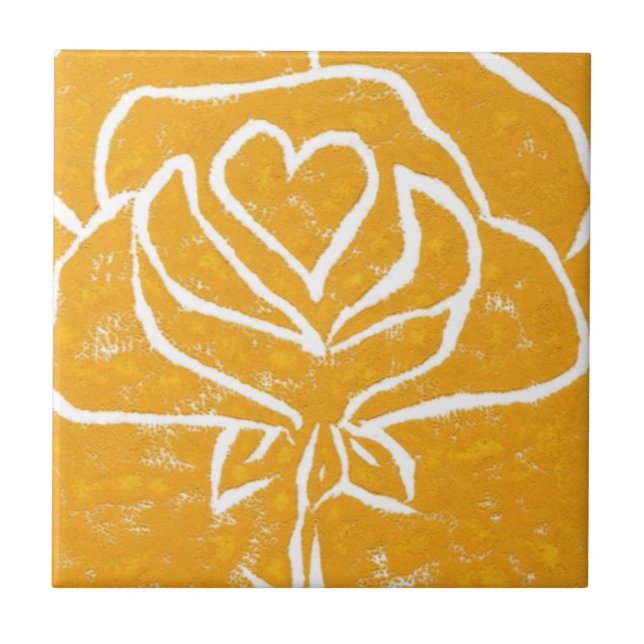 "Rose Heart Yellow" Kitchen Garden Ceramic Tile (Front)
