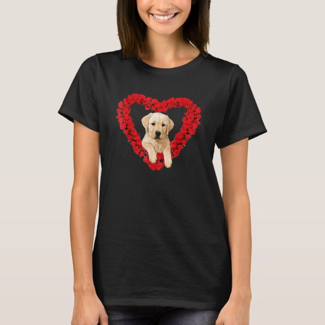 Rose Heart Yellow Lab Puppy Valentines Day Cute T-Shirt (Front)