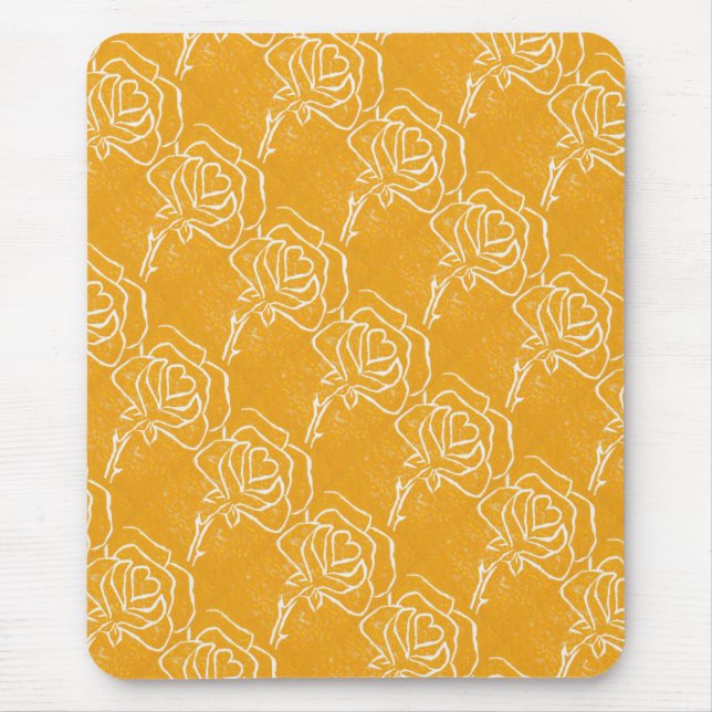 "Rose Heart Yellow" Tiled Pattern Floral Mousepad (Front)