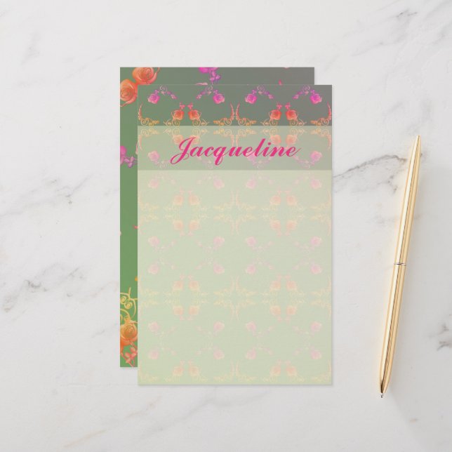 Rose Hearts and Plum Stationery (Front/Back In Situ)