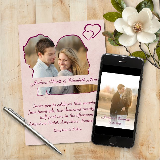 Rose Hearts Bride and Groom Shape Photo Wedding Invitation (Creator Uploaded)
