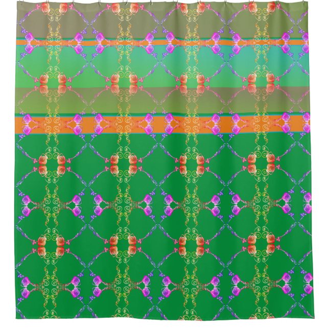 Rose Hearts on Apricot and Green Shower Curtain (Front)