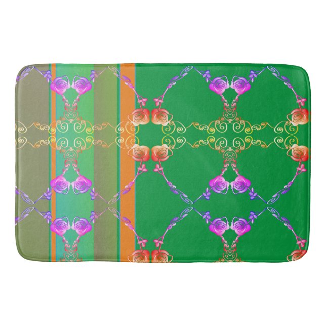 Rose Hearts on Apricot & Green Bath Mat (Front)