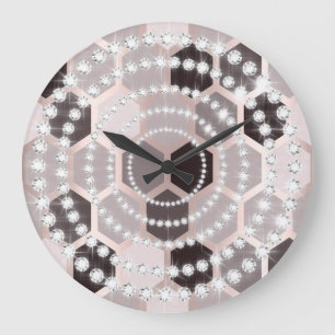 Rose Hexagone Grey Silver Diamond Infinity Circles Large Clock