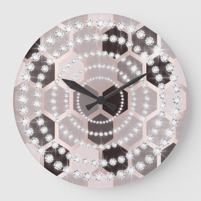 Rose Hexagone Grey Silver Diamond Infinity Circles Large Clock (Front)