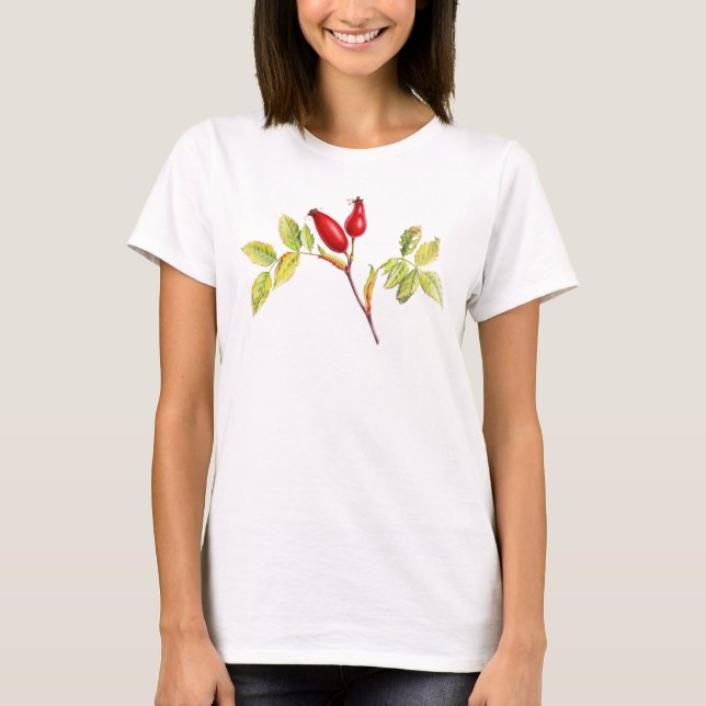 Rose hips botanical fine art fall autumnal t-shirt (Front)