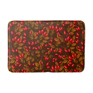 Rose hips, brown and red bath mat