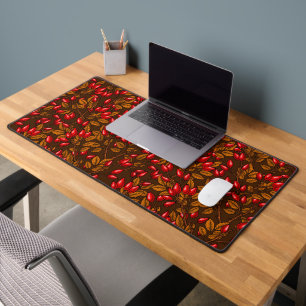 Rose hips, brown and red desk mat