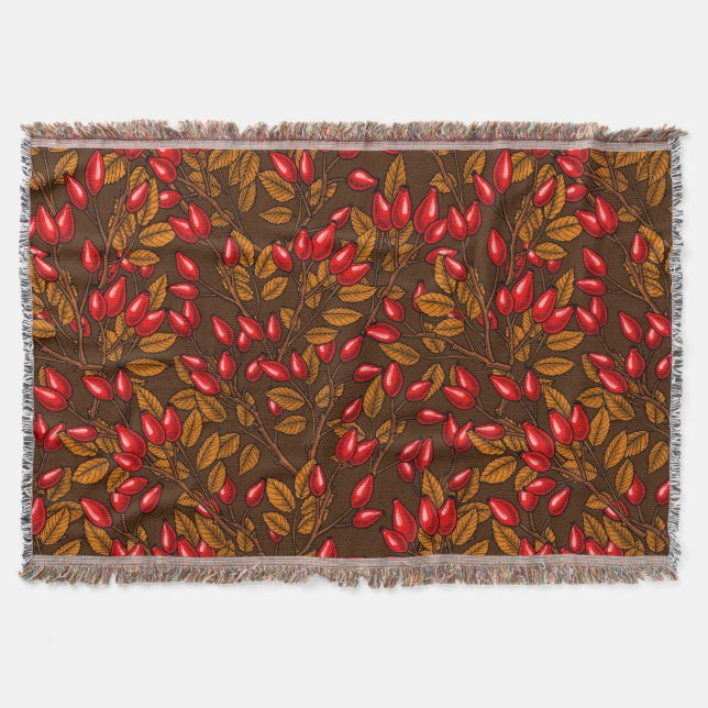 Rose hips, brown and red throw blanket (Front)