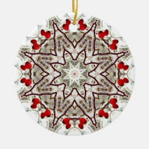 Rose hips on ice ceramic tree decoration