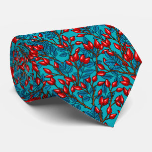 Rose hips, red and blue tie
