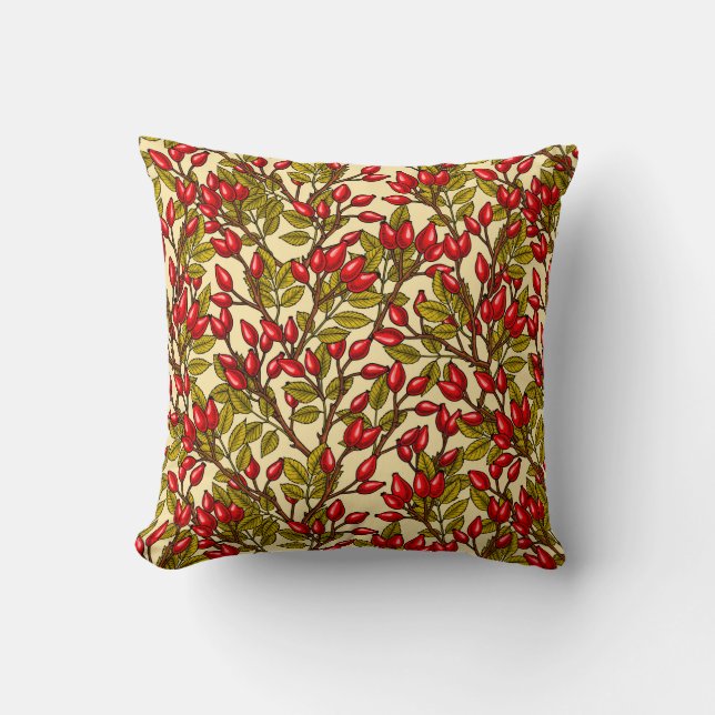 Rose hips, red, green, yellow cushion (Front)