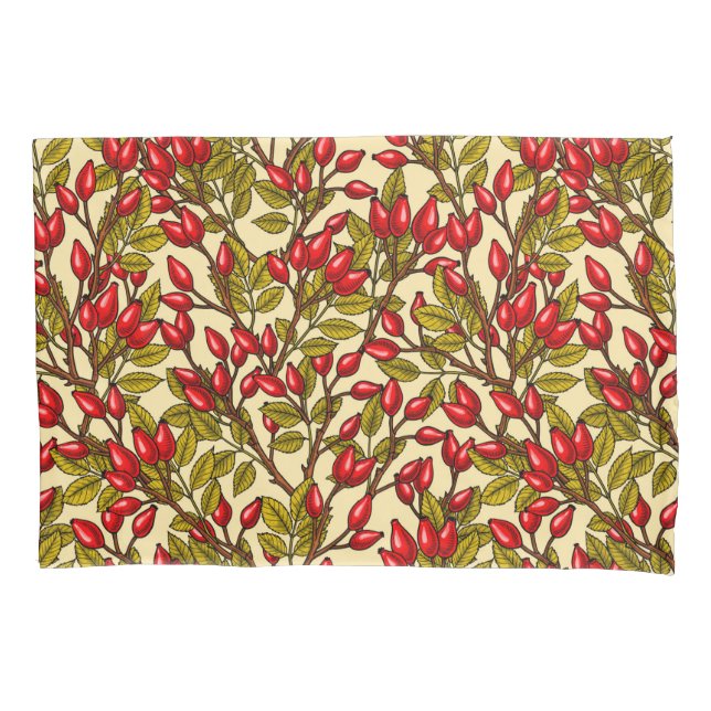 Rose hips, red, green, yellow pillowcase (Front-Left)