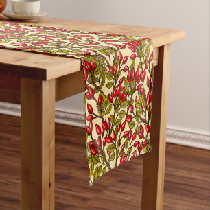 Rose hips, red, green, yellow short table runner