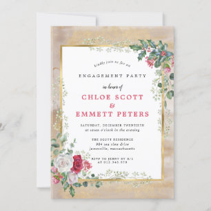 Rose Holly Gold Engagement Party Invitation
