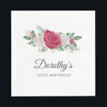 Rose Holly Winter Botanical 90th Birthday Napkin<br><div class="desc">Soft red roses and holly and berries create a beautifully rustic arrangement. Eucalyptus leaves and other red flowers add to the winter botanical vibe. The birthday woman's name is written in a large script font. This napkin is part of the Birthday Rose and Holly collection. It contains many DIY templates...</div>