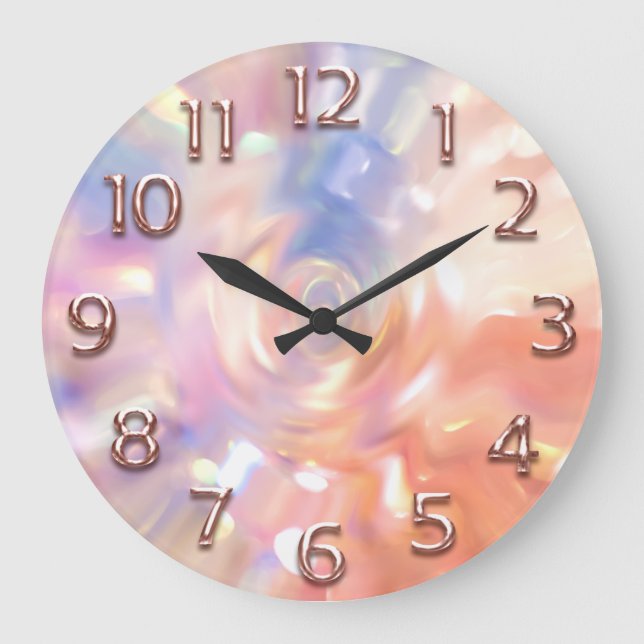 Rose Holograph Arabic Numbers Glitter Pink Large Clock (Front)