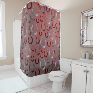 rose,horseshoe, silver, pattern grey, luck, shower curtain
