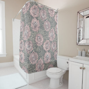 rose hydrangea floral pale pink indigo gray shower curtain