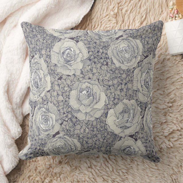 rose hydrangea floral pearl navy plum cushion (Blanket)