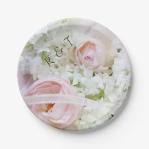 Rose hydrangea ribbon paper plate
