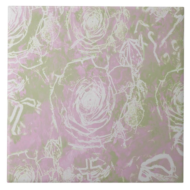 Rose imprint illusion- Blush Pink Ceramic Tile (Front)