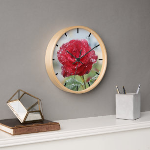 Rose in raindrops clock