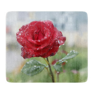 Rose in raindrops cutting board