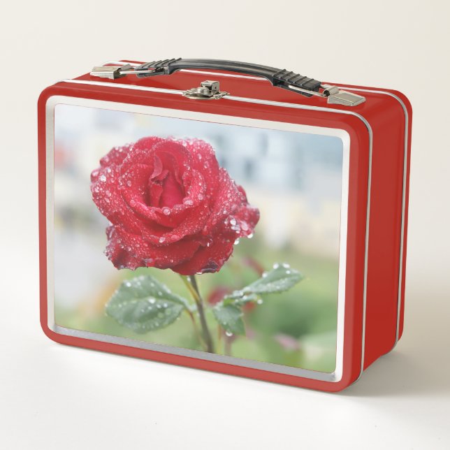Rose in raindrops  metal lunch box (Front)