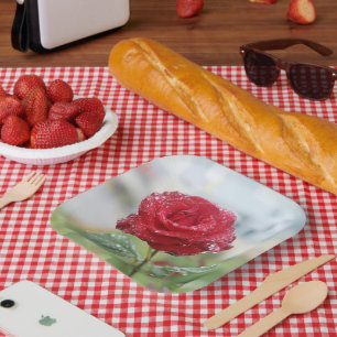 Rose in raindrops paper plate