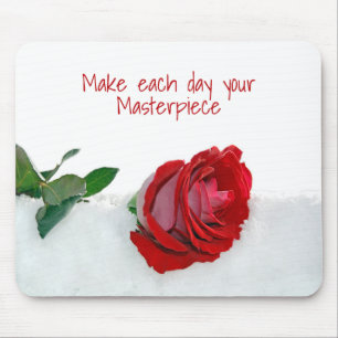 rose in snow with quote mouse pad