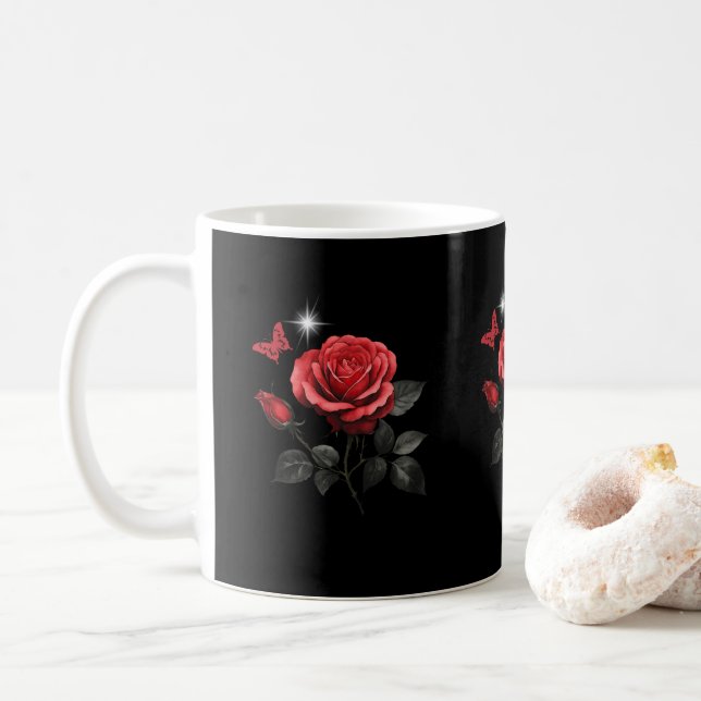 Rose, Ink & Time Black Coffee Mug (With Donut)