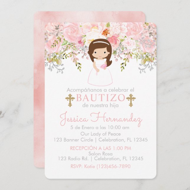 Rose Invitation for Girl Christening Invitation (Front/Back)