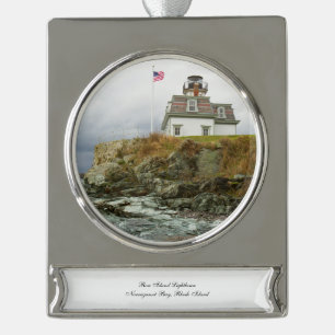 Rose Island Lighthouse Silver Plated Banner Ornament