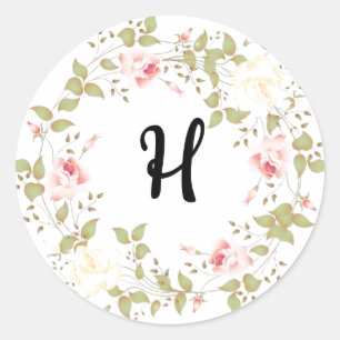 Rose Ivy Monogram Pattern Classic Round Sticker
