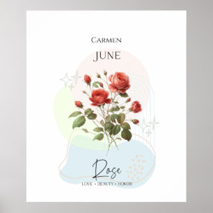 Rose June Birth Flower Poster