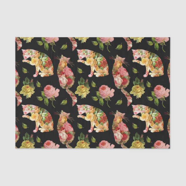 Rose Kitties Vintage Floral Tissue Paper (Front)
