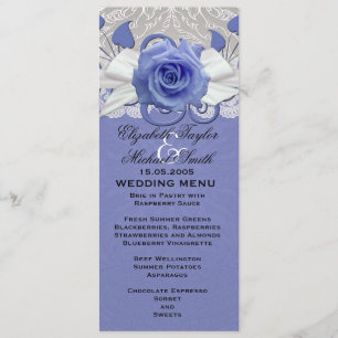 Rose Lace Silver/Blue Damask Wedding Menu
