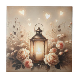 Rose Lantern Glow Bouquet Ceramic Tile