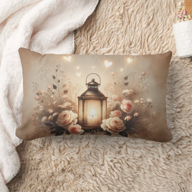 Rose Lantern Glow Bouquet Lumbar Cushion (Blanket)