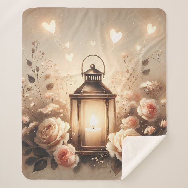 Rose Lantern Glow Bouquet Sherpa Blanket (Front)