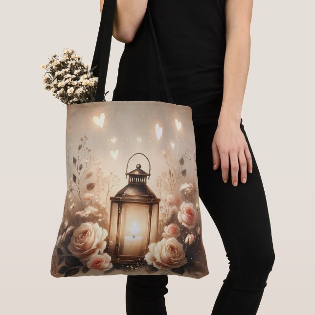 Rose Lantern Glow Bouquet Tote Bag (Close Up)