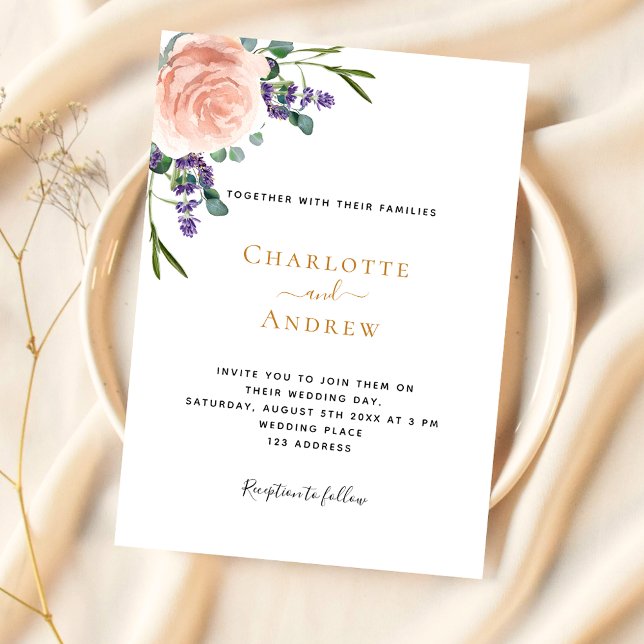 Rose lavender floral greenery wedding invitation (Creator Uploaded)