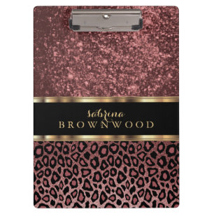 Rose Leopard Skin Pattern and Rose Glitter Clipboard