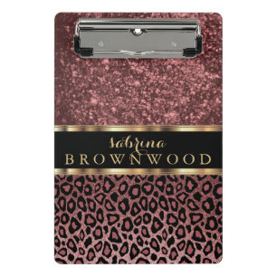 Rose Leopard Skin Pattern and Rose Glitter Mini Clipboard