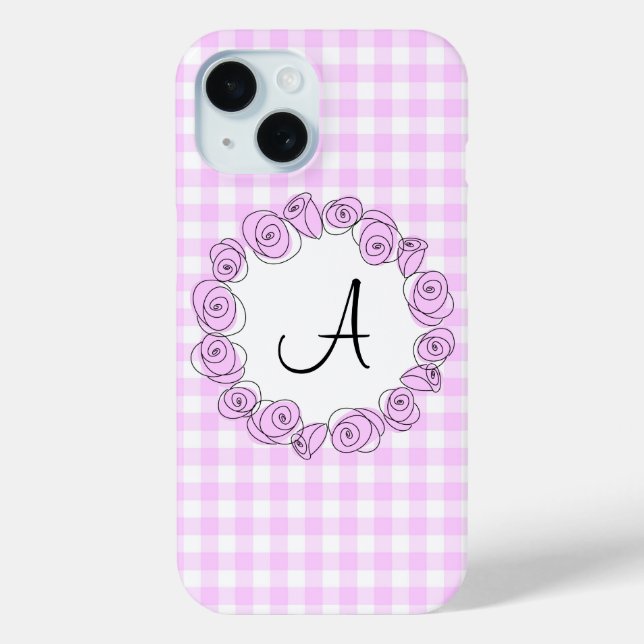 Rose Lilac Check Monogram iPhone case vertical (Back)