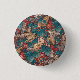 Rose, Lilac, Large Leaves Pattern Vintage Garden 3 Cm Round Badge