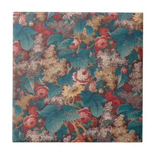 Rose, Lilac, Large Leaves Pattern Vintage Garden Ceramic Tile